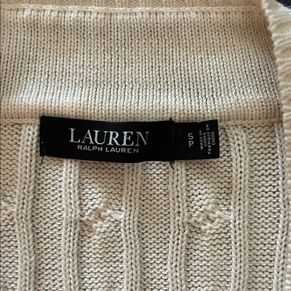 Ralph Lauren Beige V-Neck Sweater with Navy Accents - Picture 2 of 3